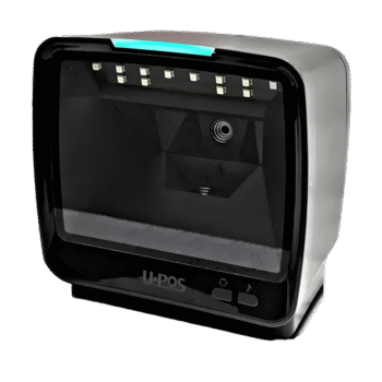 ماسح باركود 2D ثنائي الابعاد UPOS سلكي بمنفذ USB للتوصيل لمنطقة كيو ار، اكبر مجال رؤية متعدد الاتجاهات للمسح الضوئي بدون استخدام اليدين للبيع بالتجزئة وادارة المخزون والكشك