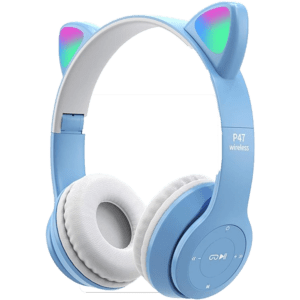 سماعة رأس لاسلكية P47 بلوتوث لون ازرق قابلة للطي تدعم كارت ميموري