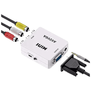 محول فيديو HD ميني من AV (منفذ RCA) الى VGA مع محول صوت جاك 3.5 ملم الى الكمبيوتر او الى تليفزيون HD